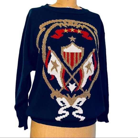 Vintage 80s Mondi Blue Nautical Design Sweater size medium - Picture 1 of 10